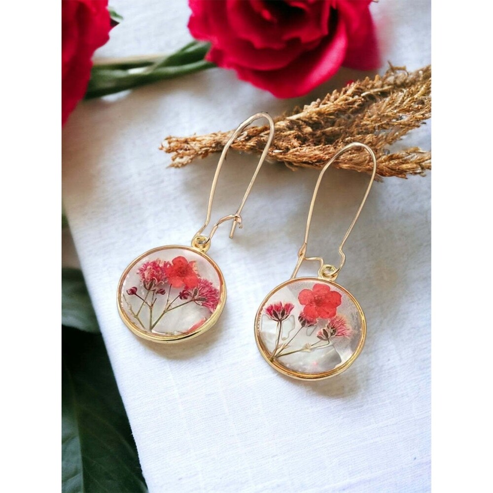Pressed Flower Botanical Drop Dangle Earrings